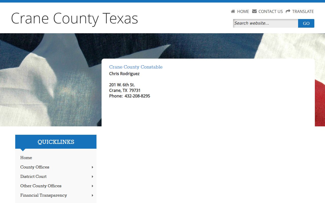 Crane County arrest warrant service reference to the Constable contact page