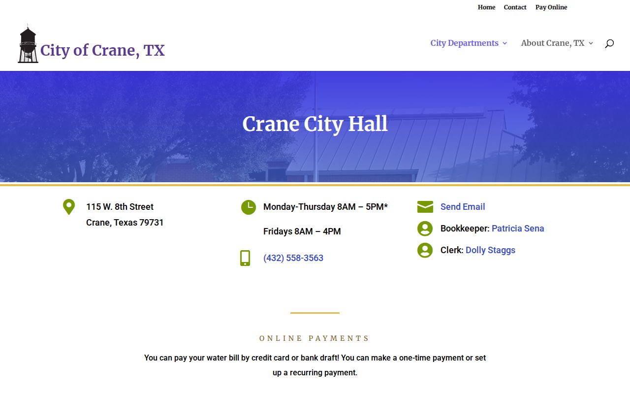 Crane warrant records city access reference showing City Hall contact information