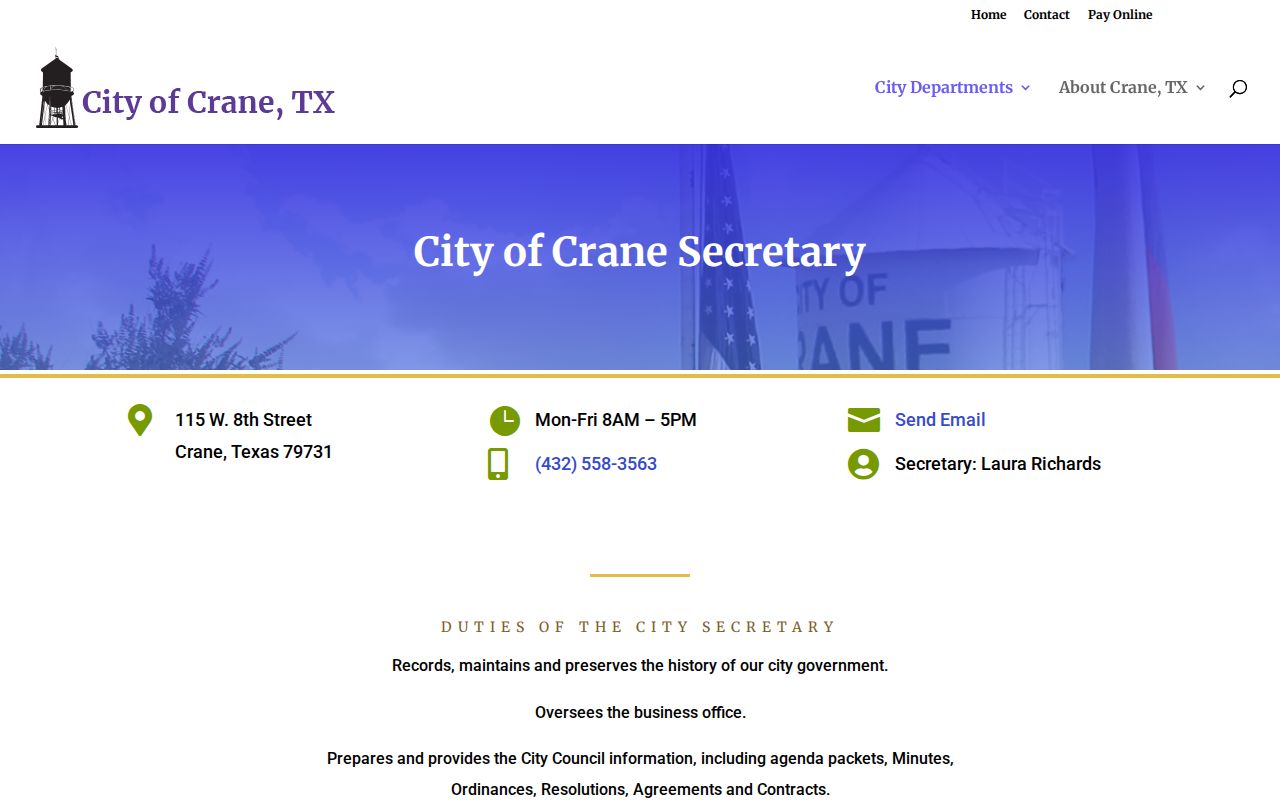 Crane warrant records public access reference to City Secretary records information