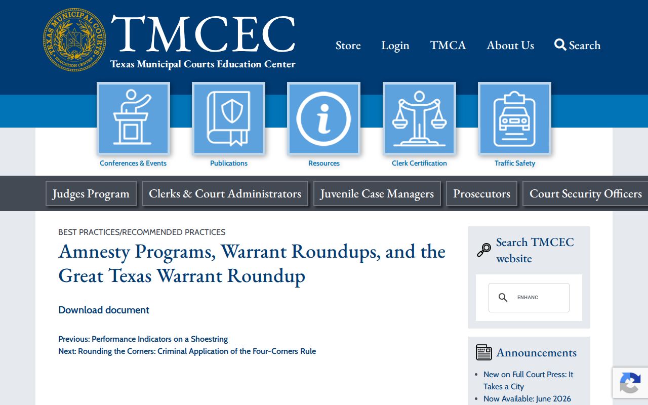 Crane County warrant and most wanted research reference to Texas program context